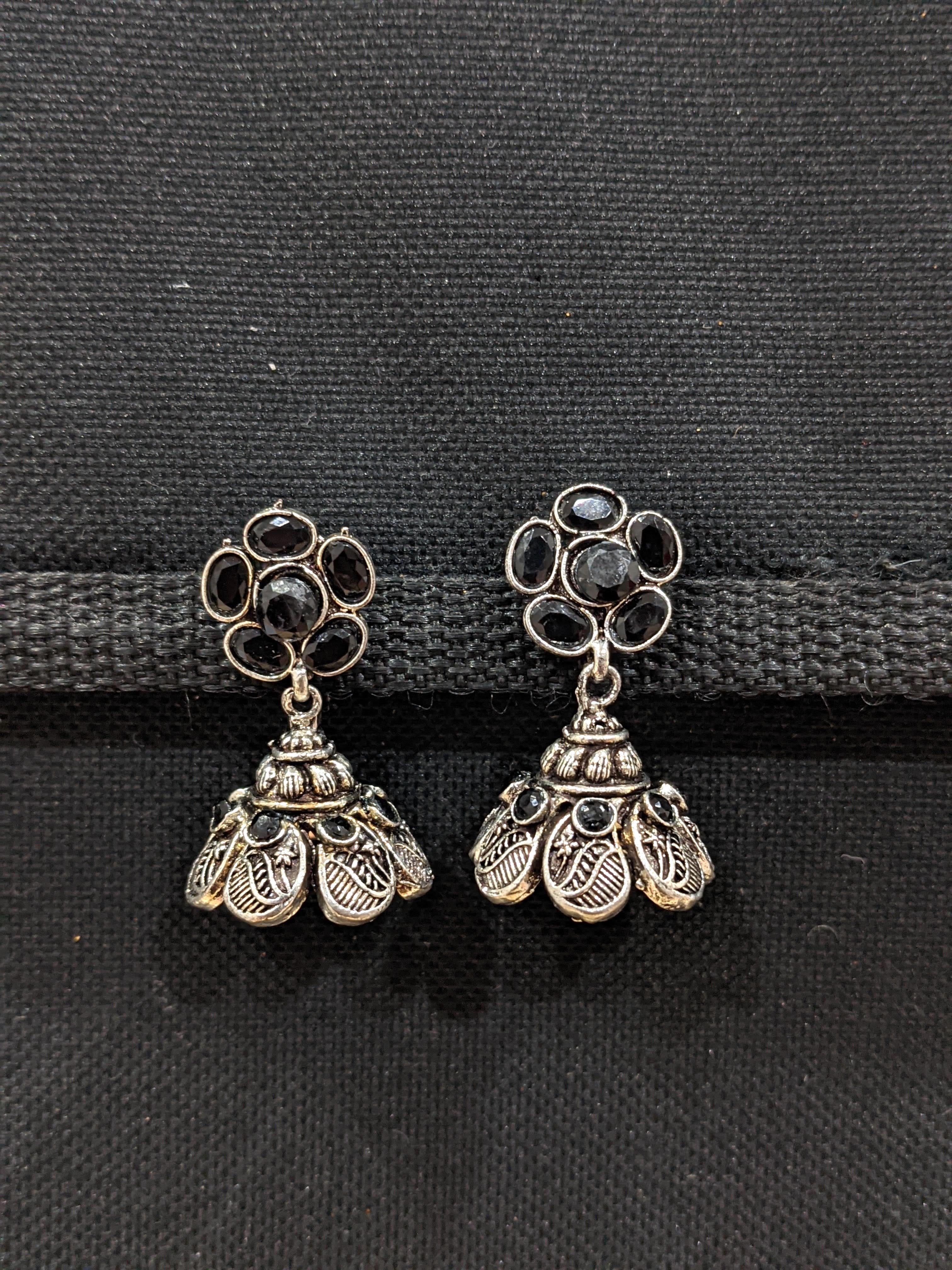 Bindhani Women's Black Silver-Plated Boho Oxidised Jhumka Earrings